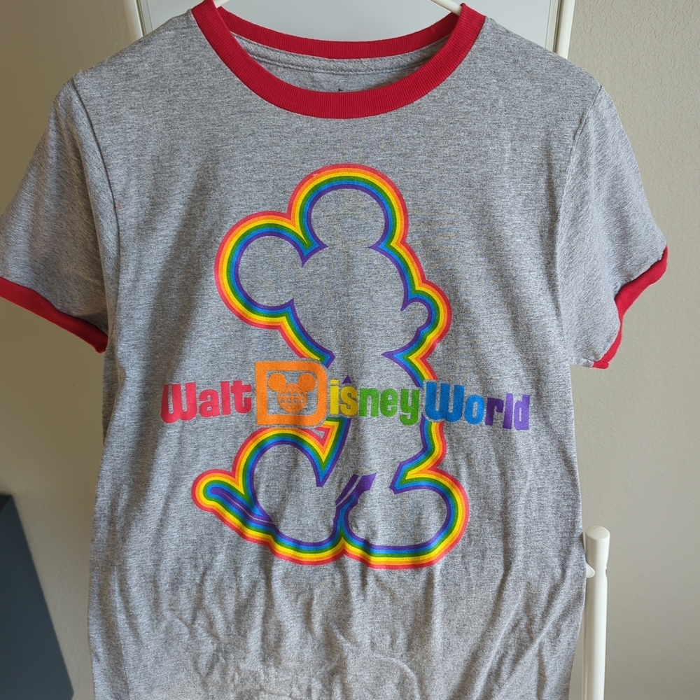 New Disney Small Gray Rainbow Red Pride Collection Mickey Mouse T-Shirt